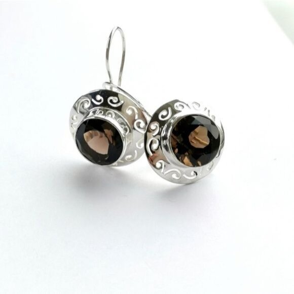Smokey Topaz Smoky Quartz drop earrings in Sterling Silver 🆕 - Picture 4 of 8